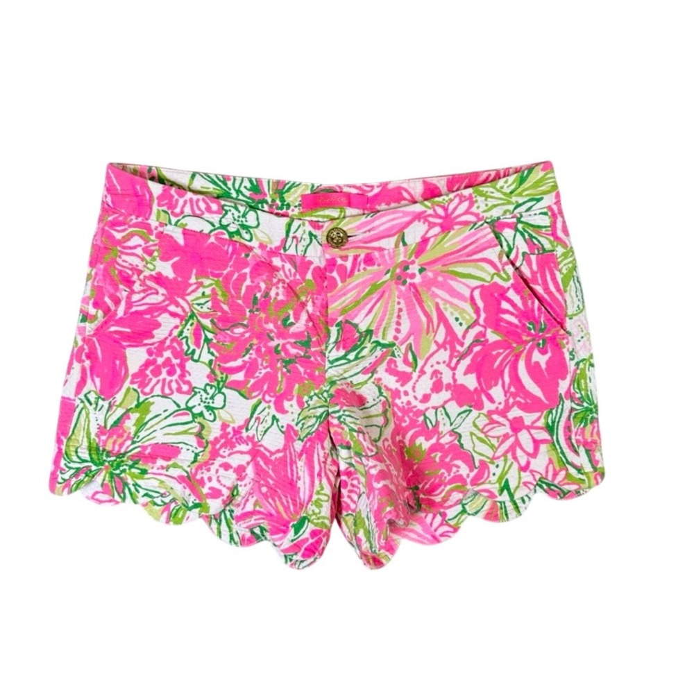 Lilly Pulitzer Buttercup Scallop Hem Shorts Pink Green Floral Size 6